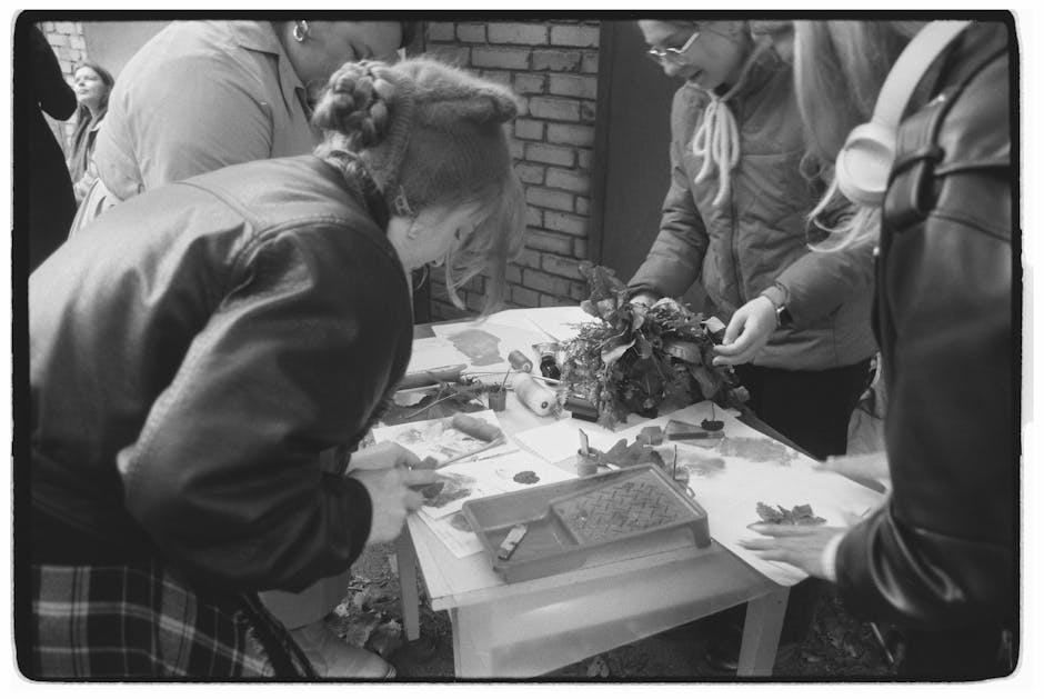 Community gathering around a table